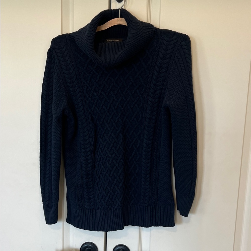 Banana Republic Navy Cable Knit Cowl Neck Sweater